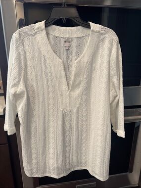 NIC+ZOE White Textured Split-Neck Tunic